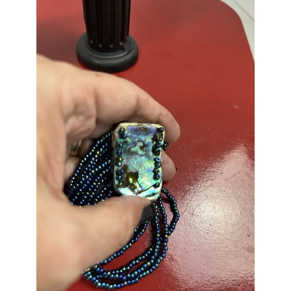 Multi strand‎ Bracelet Blue Glass Seed Bead Chunky Faux Jewelry Statement Beauty